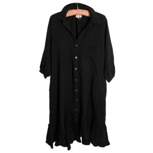 entro Black Button-Front Midi Dress